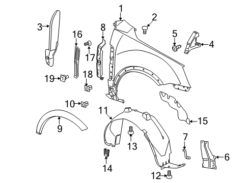 2008 Saturn Vue Fender & Components, Exterior Trim Fender Liner Diagram for 22890050