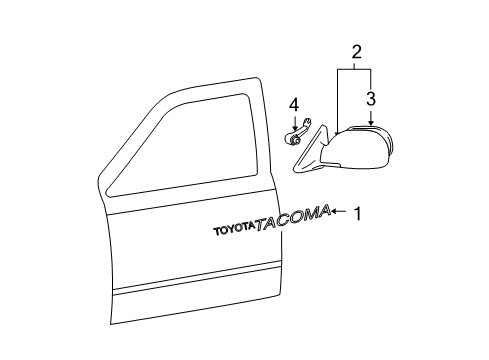 1997 Toyota Tacoma Outside Mirrors, Exterior Trim Passenger Side Mirror Assembly Outside Rear View Diagram for 87910-04030