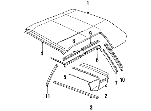 1986 Chevrolet Cavalier Windshield Glass Molding-Body Hinge Pillar Trim Garnish *Graphite Diagram for 22566679