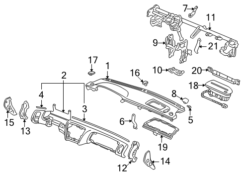 2000 Honda Accord Cluster & Switches, Instrument Panel Frame Set, Instrument Diagram for 77110-S84-Y00ZZ