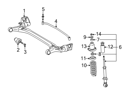 2003 Toyota Matrix Rear Suspension Components, Lower Control Arm, Upper Control Arm, Stabilizer Bar Strut Diagram for 48530-A9530