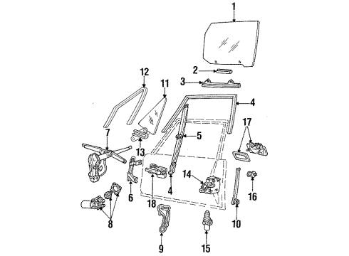 1987 Lincoln Continental Front Door Glass & Hardware, Lock & Hardware Glass Run Diagram for E8VY5421596A