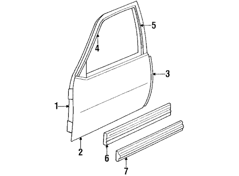 1989 Chevrolet Cavalier Front Door Molding Asm-O/P Front Door Center *Black Diagram for 22539609