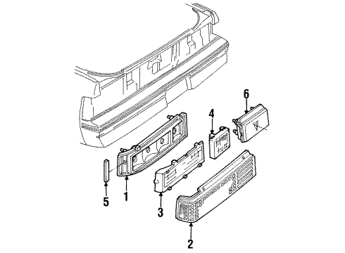 1986 Pontiac Sunbird Tail Lamps Lens, Rear Combination Lamp Diagram for 16501769