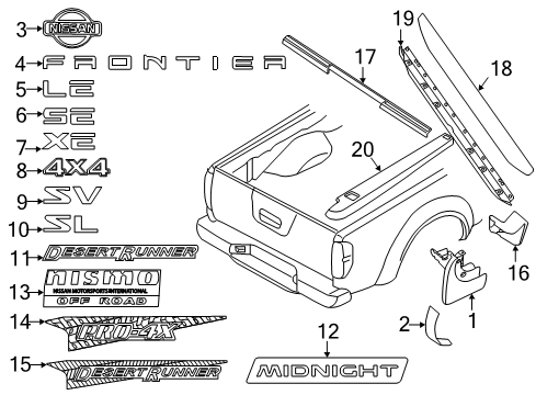 2013 Nissan Frontier Exterior Trim - Pick Up Box Rear Window Name Label Diagram for 93496-EA810