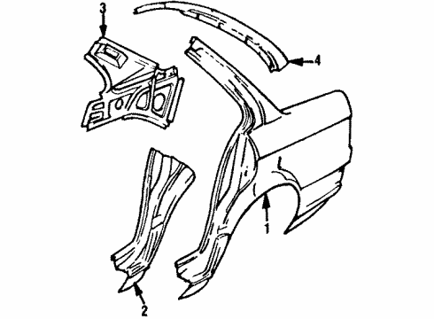 1990 BMW 325i Quarter Panel & Components Section Of Rear Left Fender Diagram for 41351961527