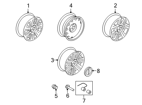 2007 Lincoln Navigator Wheels, Covers & Trim Spare Wheel Diagram for 7L1Z-1015-E