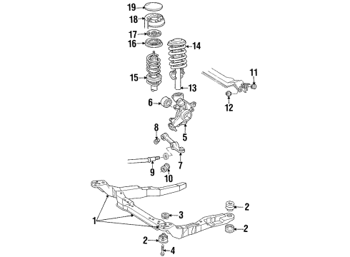 1994 Ford Taurus Front Suspension Components, Lower Control Arm, Stabilizer Bar Strut Mount Bracket Diagram for F1DZ-18183-AA