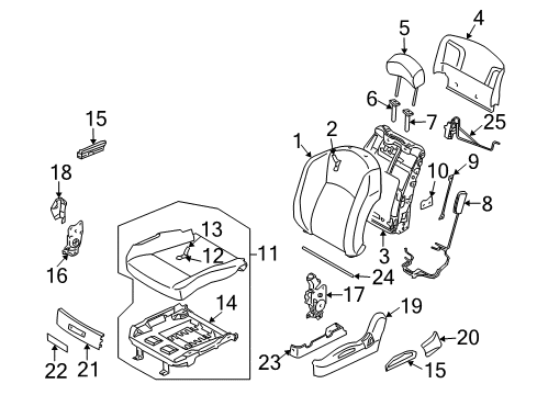 2008 Infiniti FX35 Front Seat Components Front Seat Switch Assembly Diagram for 87016-CL70C