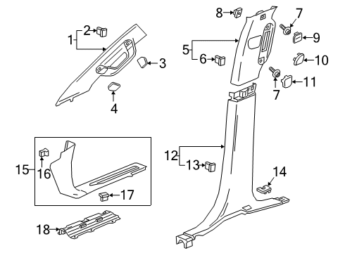 2021 Chevrolet Silverado 1500 Interior Trim - Cab Windshield Pillar Trim Diagram for 84588376