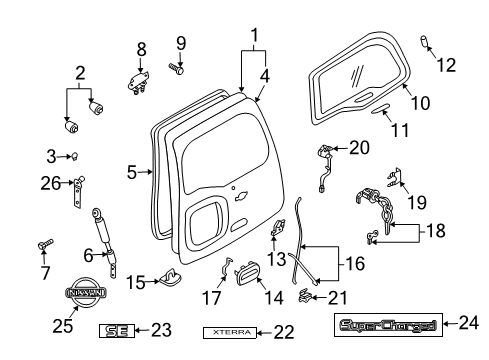 2002 Nissan Xterra Lift Gate Rod-Actuator Diagram for 90557-7Z000