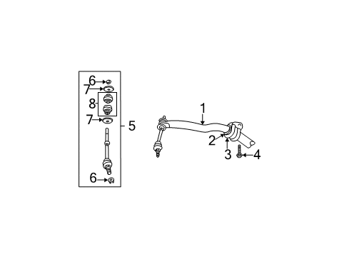 2005 Dodge Ram 1500 Stabilizer Bar & Components - Front BUSHING-SWAY Bar Diagram for 52106590AC