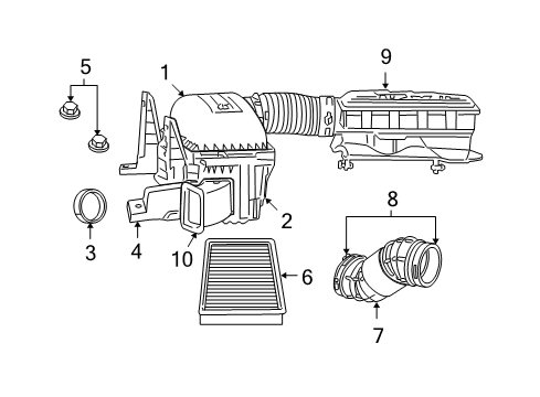 2010 Dodge Ram 1500 Air Intake Clean Air Duct Diagram for 53034120AE