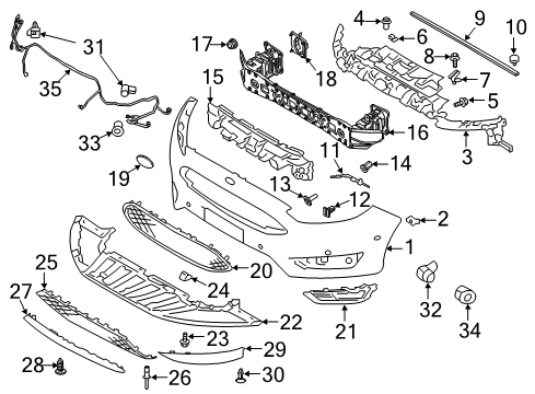 2016 Ford Focus Front Bumper Valance Nut Diagram for -W704300-S442