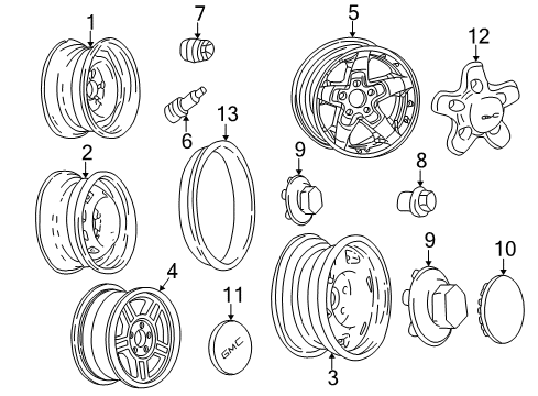 1998 GMC Sonoma Wheels, Covers & Trim Wheel Cap Diagram for 15988451