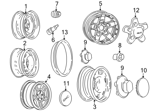 1998 GMC Sonoma Wheels, Covers & Trim Wheel Rim Assembly-15X7 Front *Gray Diagram for 9592780