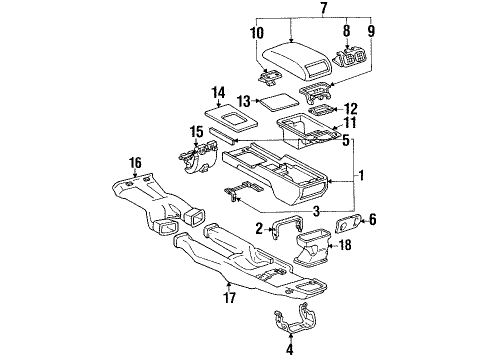 1994 Lexus LS400 Center Console Instrument Panel Cup Holder Assembly Diagram for 55620-50012-P0