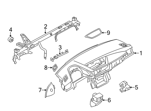 2013 BMW X1 Cluster & Switches, Instrument Panel Crash Pad, Right Diagram for 51452991238