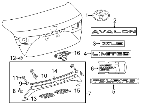 2016 Toyota Avalon Exterior Trim - Trunk Lid Nameplate Diagram for 75441-41010