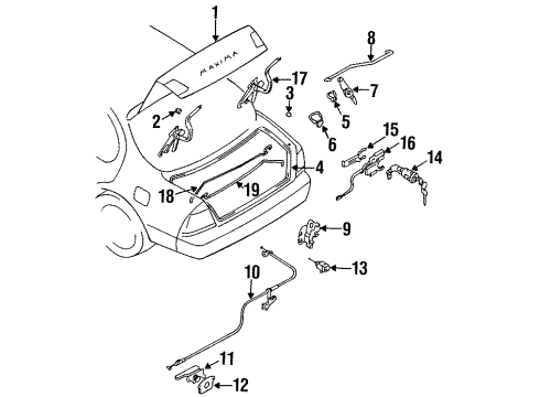 1997 Nissan Maxima Trunk Trunk Lid Lock Assembly Diagram for 84630-50J10