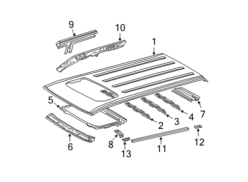 2009 Toyota 4Runner Roof & Components Reinforcement, Roof Panel, NO.2 Diagram for 63142-60901