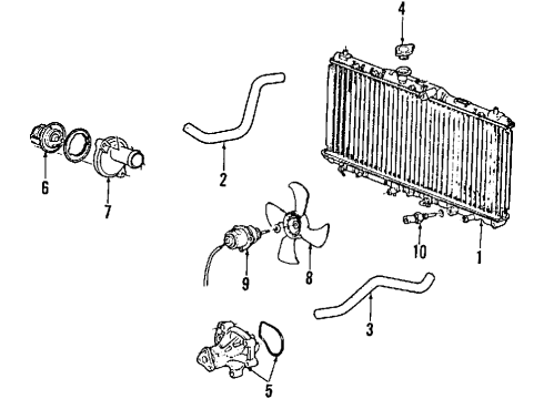 1990 Honda CRX Cooling System, Radiator, Water Pump, Cooling Fan Motor, Cooling Fan Diagram for 19030-PM5-A05