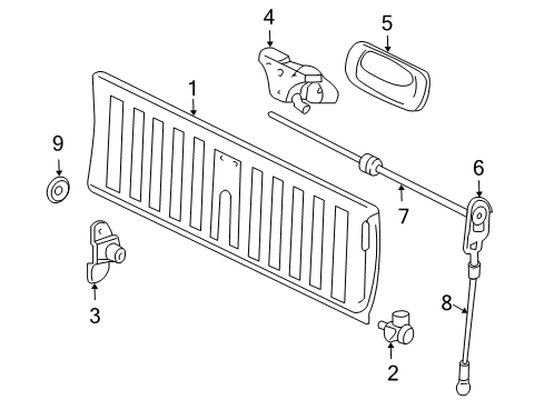 2005 GMC Sierra 1500 HD Tail Gate Handle Asm-Pick Up Box End Gate Latch *White Diagram for 15118927