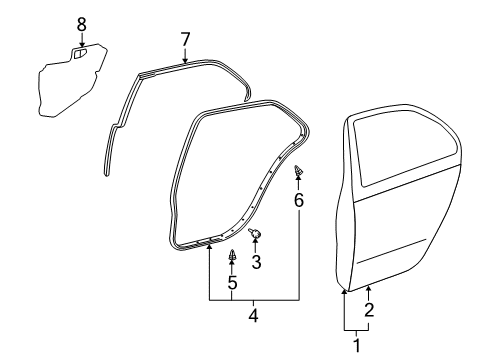 2005 Lexus LS430 Rear Door Weatherstrip, Rear Door, RH Diagram for 67871-50030