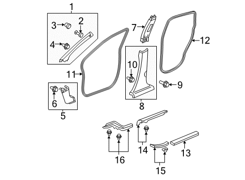 2008 Honda CR-V Interior Trim - Pillars, Rocker & Floor Garnish Assy., R. FR. Pillar *YR327L* (PEARL IVORY) Diagram for 84101-SWA-A01ZC