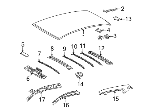 2011 Toyota Matrix Roof & Components Inner Reinforcement Diagram for 61203-02072