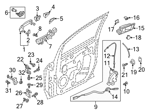 2021 Ford EcoSport Front Door Handle, Outside Diagram for 8A6Z-5822404-A
