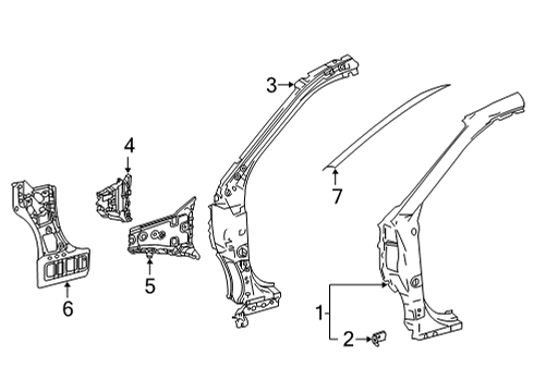 2021 Toyota Highlander Hinge Pillar Outer Hinge Pillar Bracket Diagram for 53821-0E050