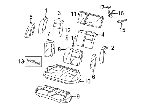 2000 Honda Civic Rear Seat Components Pad & Frame, Rear Seat Cushion Diagram for 82132-S01-A03