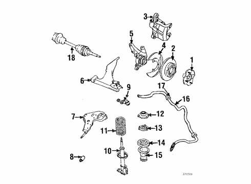 1985 Nissan Pulsar NX Front Suspension Components, Lower Control Arm, Upper Control Arm, Stabilizer Bar Arm Anchor RH Diagram for 54401-04A00