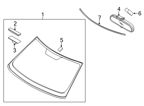 2016 Kia Soul Windshield Glass, Reveal Moldings Windshield Glass Assembly Diagram for 86110B2050