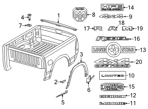 2019 Ram 1500 Exterior Trim - Pick Up Box SPAT-Box Side Diagram for 68275916AA