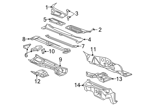 2010 Cadillac DTS Cowl Cowl Grille Diagram for 20766645