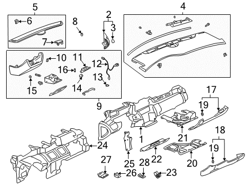 2005 Cadillac DeVille Cluster & Switches, Instrument Panel Compartment Diagram for 25713381