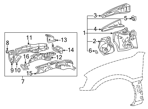 1996 Toyota RAV4 Structural Components & Rails Outer Rail Diagram for 57116-42011