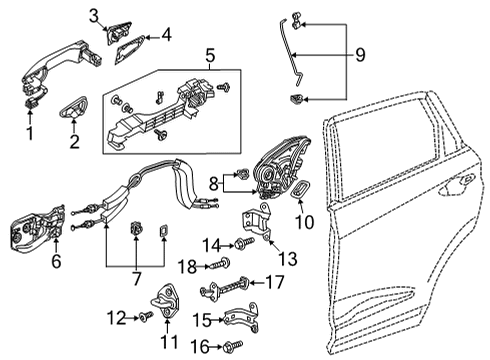 2021 Acura TLX Front Door Rod Set, Right Rear Diagram for 72613-TGV-305