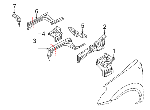 2008 Nissan Rogue Structural Components & Rails Reinforcement-Hoodledge, RH Diagram for 64180-JM00A
