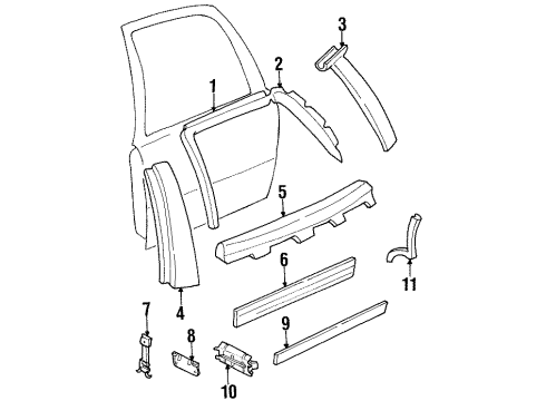 1997 Buick LeSabre Exterior Trim - Rear Door Molding Kit, Rear Side Door Center (RH) Diagram for 88891320