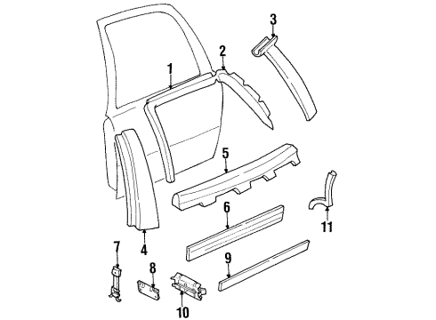 1997 Buick LeSabre Exterior Trim - Rear Door Molding-Rear Side Door Rear Garnish *Black Diagram for 25544508