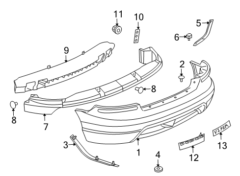 2009 Dodge Viper Rear Bumper RETAINER-FASCIA Diagram for 4865915AC