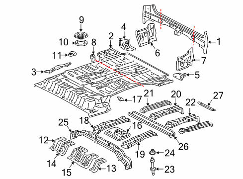 1998 Lexus LX470 Rear Body Panel, Floor & Rails Floor Pan Reinforcement Diagram for 57637-60020