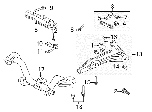 2001 Honda CR-V Rear Suspension Components, Lower Control Arm, Upper Control Arm, Stabilizer Bar Bracket, L. Brake Hose Diagram for 46439-SH9-A02