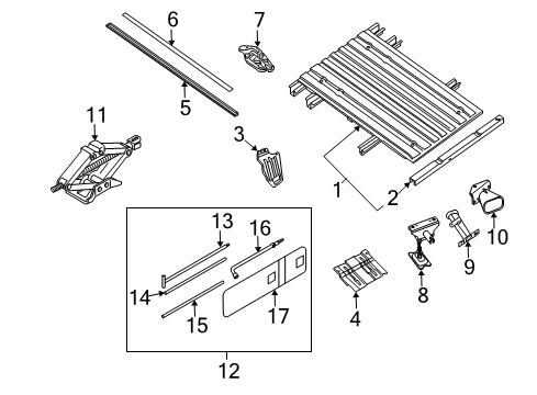 2008 Nissan Frontier Spare Tire Carrier, Floor Tool Set-Standard Diagram for 99501-EB00B