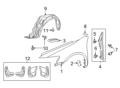 2011 Acura RL Fender & Components Fender, Right Front (Inner) Diagram for 74101-SJA-E01