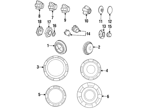 1989 Dodge D150 Wheel Covers & Trim 15 X 7, 5.5 B.C., 5 Stud Diagram for 4164412