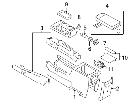 2009 Ford Taurus X Console Console Diagram for 8A4Z-74045A36-AE
